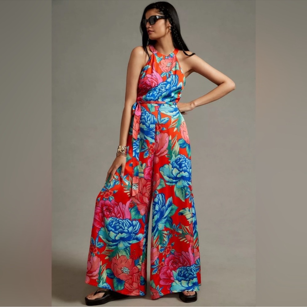 NWT Farm Rio Linen Halter Jumpsuit